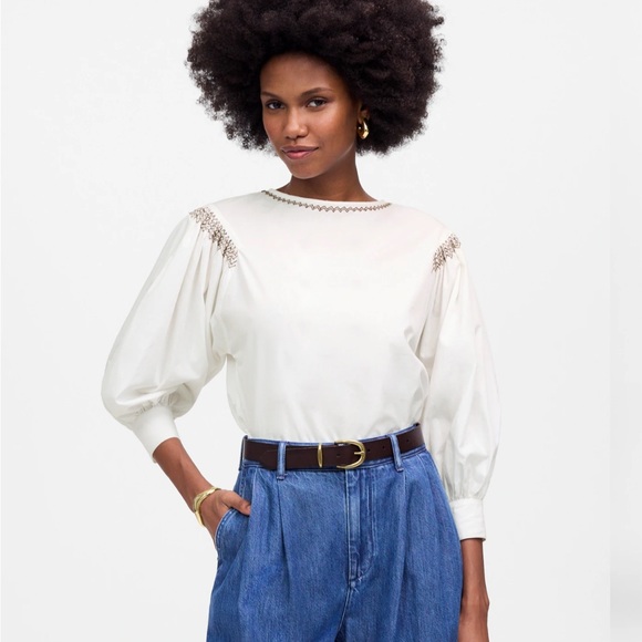 Madewell Tops - Madewell Embroidered Poplin Balloon-Sleeve Top size S
